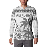 Custom Fiji Rugby Button Sweatshirt Polynesian Fijian Masi Palm Tree LT9 - Polynesian Pride