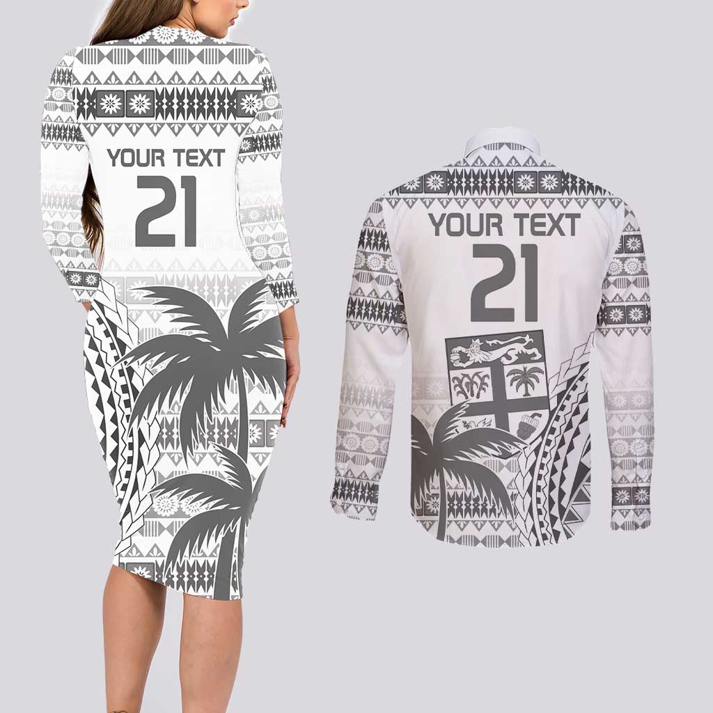 Custom Fiji Rugby Couples Matching Long Sleeve Bodycon Dress and Long Sleeve Button Shirt Polynesian Fijian Masi Palm Tree LT9 - Polynesian Pride