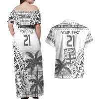 Custom Fiji Rugby Couples Matching Off Shoulder Maxi Dress and Hawaiian Shirt Polynesian Fijian Masi Palm Tree LT9 - Polynesian Pride