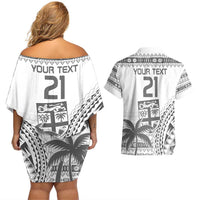 Custom Fiji Rugby Couples Matching Off Shoulder Short Dress and Hawaiian Shirt Polynesian Fijian Masi Palm Tree LT9 - Polynesian Pride