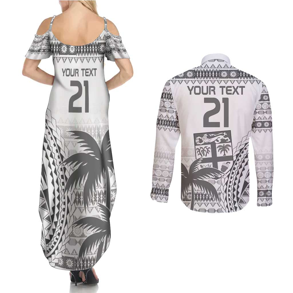 Custom Fiji Rugby Couples Matching Summer Maxi Dress and Long Sleeve Button Shirt Polynesian Fijian Masi Palm Tree LT9 - Polynesian Pride