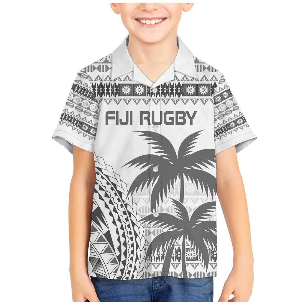 Custom Fiji Rugby Family Matching Mermaid Dress and Hawaiian Shirt Polynesian Fijian Masi Palm Tree LT9 Son's Shirt White - Polynesian Pride
