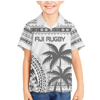 Custom Fiji Rugby Family Matching Mermaid Dress and Hawaiian Shirt Polynesian Fijian Masi Palm Tree LT9 Son's Shirt White - Polynesian Pride