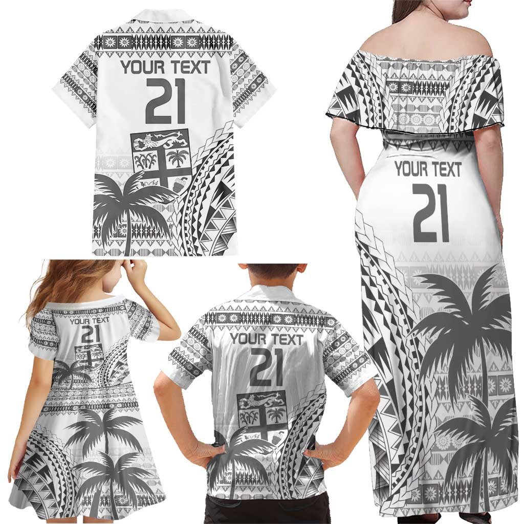 Custom Fiji Rugby Family Matching Off Shoulder Maxi Dress and Hawaiian Shirt Polynesian Fijian Masi Palm Tree LT9 - Polynesian Pride
