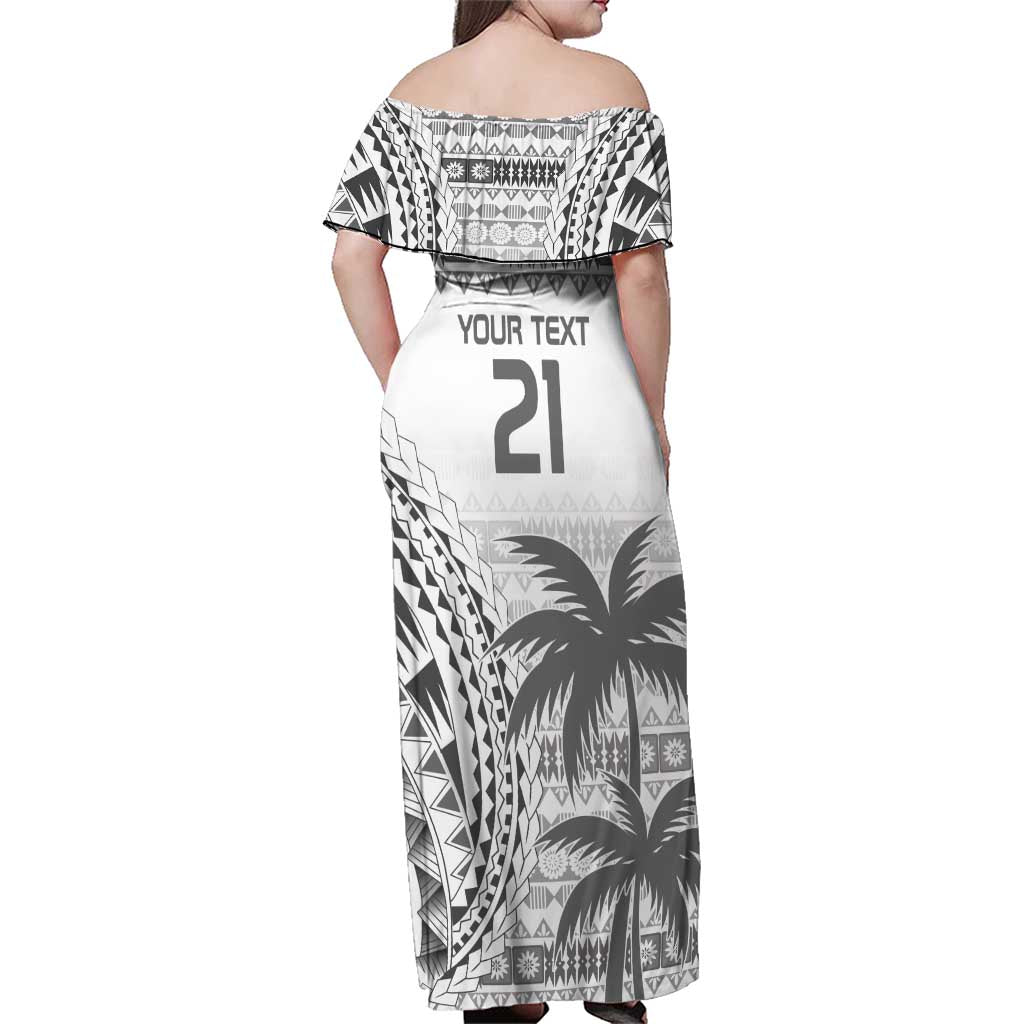 Custom Fiji Rugby Family Matching Off Shoulder Maxi Dress and Hawaiian Shirt Polynesian Fijian Masi Palm Tree LT9 - Polynesian Pride