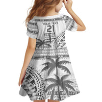 Custom Fiji Rugby Family Matching Off Shoulder Short Dress and Hawaiian Shirt Polynesian Fijian Masi Palm Tree LT9 - Polynesian Pride