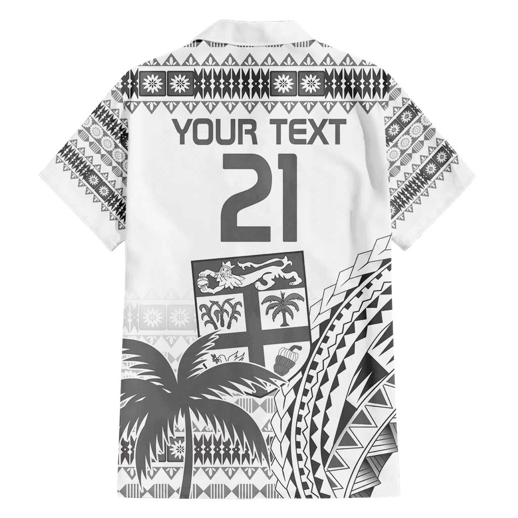 Custom Fiji Rugby Family Matching Off Shoulder Short Dress and Hawaiian Shirt Polynesian Fijian Masi Palm Tree LT9 - Polynesian Pride
