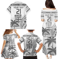 Custom Fiji Rugby Family Matching Puletasi and Hawaiian Shirt Polynesian Fijian Masi Palm Tree LT9 - Polynesian Pride