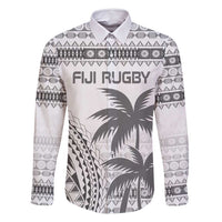 Custom Fiji Rugby Family Matching Summer Maxi Dress and Hawaiian Shirt Polynesian Fijian Masi Palm Tree LT9 Dad's Shirt - Long Sleeve White - Polynesian Pride