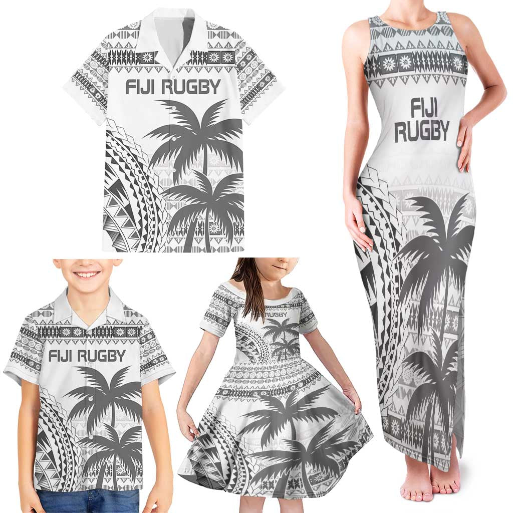 Custom Fiji Rugby Family Matching Tank Maxi Dress and Hawaiian Shirt Polynesian Fijian Masi Palm Tree LT9 - Polynesian Pride