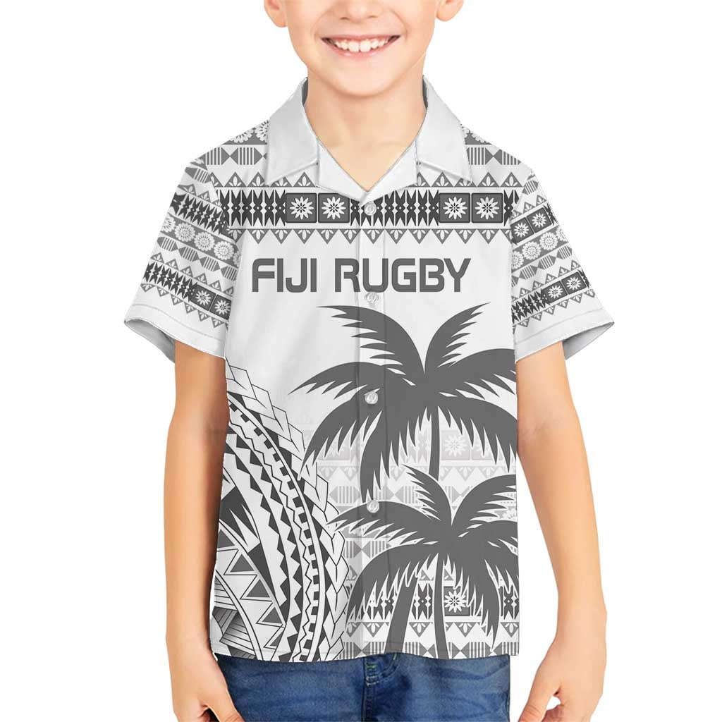 Custom Fiji Rugby Family Matching Tank Maxi Dress and Hawaiian Shirt Polynesian Fijian Masi Palm Tree LT9 Son's Shirt White - Polynesian Pride