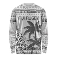 Custom Fiji Rugby Long Sleeve Shirt Polynesian Fijian Masi Palm Tree LT9 Unisex White - Polynesian Pride