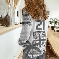 Custom Fiji Rugby Women Casual Shirt Polynesian Fijian Masi Palm Tree LT9 - Polynesian Pride