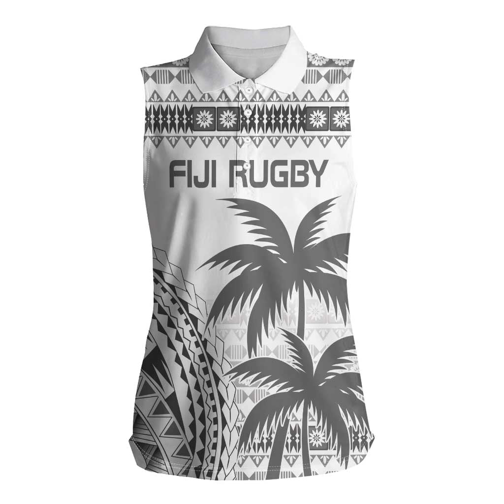 Custom Fiji Rugby Women Sleeveless Polo Shirt Polynesian Fijian Masi Palm Tree LT9 Female White - Polynesian Pride