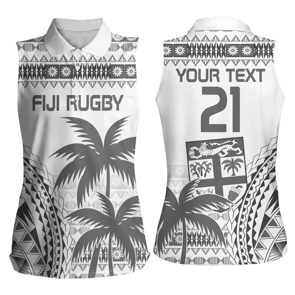 Custom Fiji Rugby Women Sleeveless Polo Shirt Polynesian Fijian Masi Palm Tree LT9 - Polynesian Pride