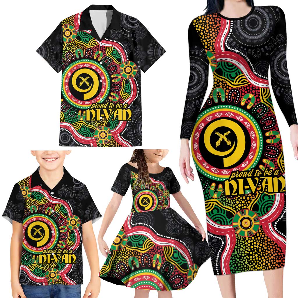 Vanuatu Personalised Family Matching Long Sleeve Bodycon Dress and Hawaiian Shirt Aboriginal Dot Paitnting LT9 - Polynesian Pride