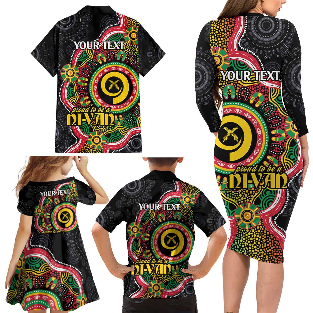 Vanuatu Personalised Family Matching Long Sleeve Bodycon Dress and Hawaiian Shirt Aboriginal Dot Paitnting LT9 - Polynesian Pride