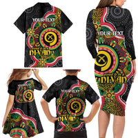 Vanuatu Personalised Family Matching Long Sleeve Bodycon Dress and Hawaiian Shirt Aboriginal Dot Paitnting LT9 - Polynesian Pride