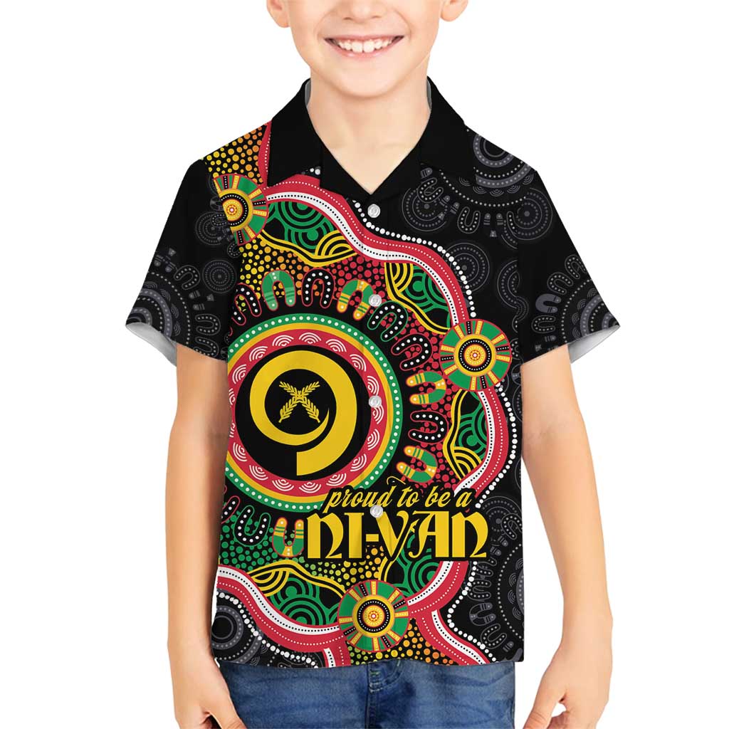 Vanuatu Personalised Family Matching Long Sleeve Bodycon Dress and Hawaiian Shirt Aboriginal Dot Paitnting LT9 Son's Shirt Black - Polynesian Pride