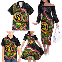 Vanuatu Personalised Family Matching Off The Shoulder Long Sleeve Dress and Hawaiian Shirt Aboriginal Dot Paitnting LT9 - Polynesian Pride