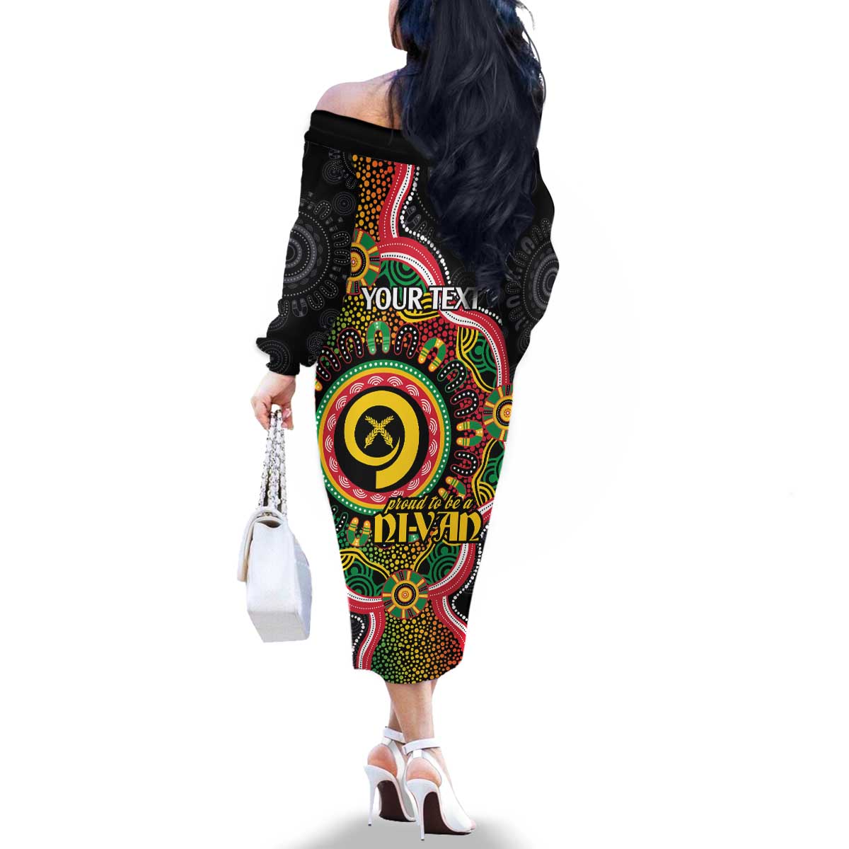 Vanuatu Personalised Family Matching Off The Shoulder Long Sleeve Dress and Hawaiian Shirt Aboriginal Dot Paitnting LT9 - Polynesian Pride