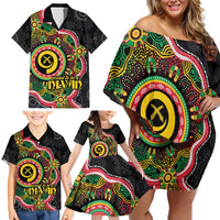 Vanuatu Personalised Family Matching Off Shoulder Short Dress and Hawaiian Shirt Aboriginal Dot Paitnting LT9 - Polynesian Pride