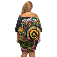 Vanuatu Personalised Family Matching Off Shoulder Short Dress and Hawaiian Shirt Aboriginal Dot Paitnting LT9 - Polynesian Pride