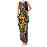 Vanuatu Personalised Family Matching Tank Maxi Dress and Hawaiian Shirt Aboriginal Dot Paitnting LT9 Mom's Dress Black - Polynesian Pride
