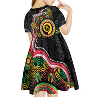 Vanuatu Personalised Kid Short Sleeve Dress Aboriginal Dot Paitnting - Polynesian Pride