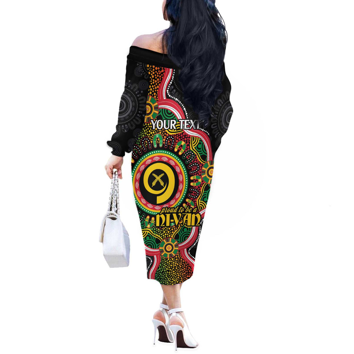 Vanuatu Personalised Off The Shoulder Long Sleeve Dress Aboriginal Dot Paitnting - Polynesian Pride