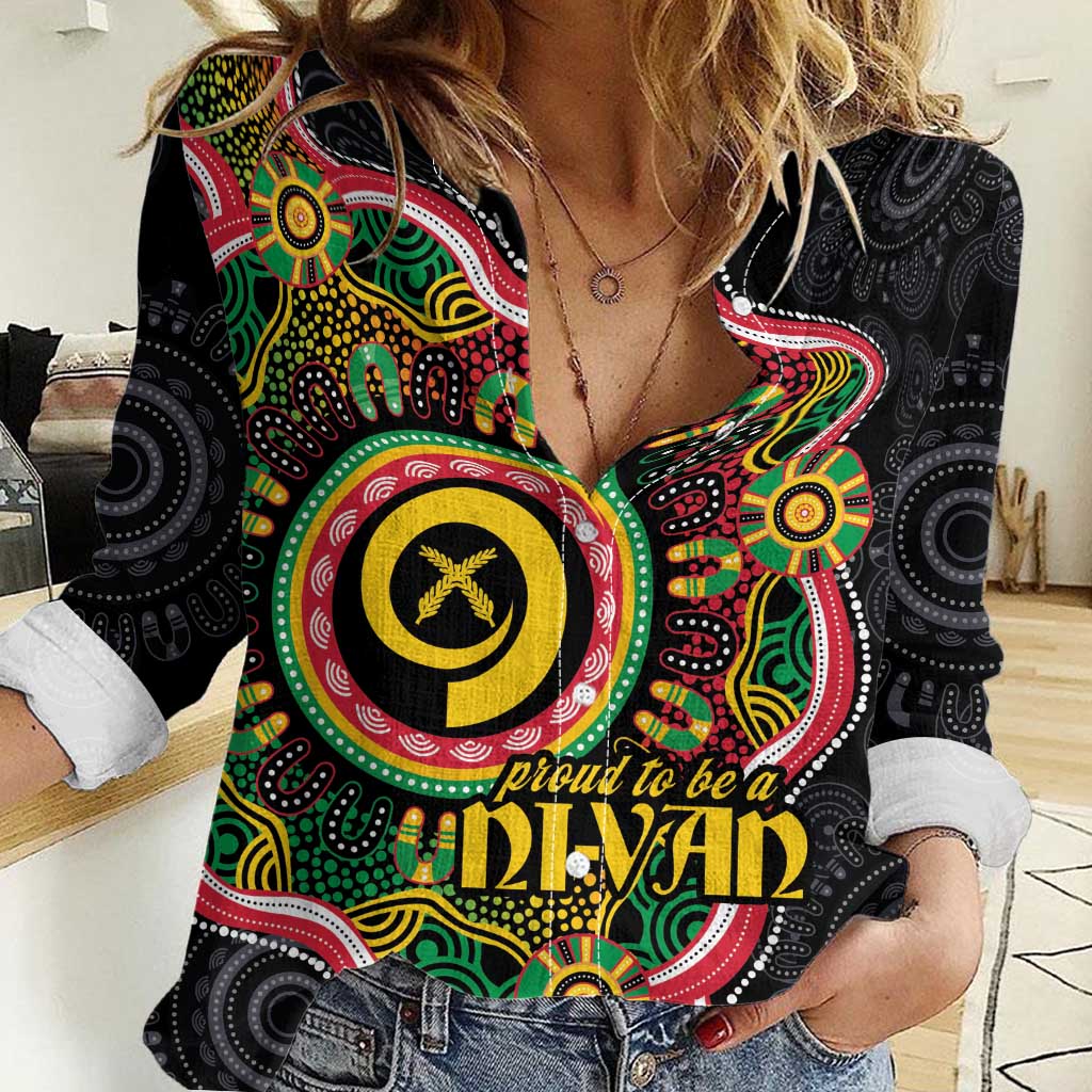 Vanuatu Personalised Women Casual Shirt Aboriginal Dot Paitnting LT9 Female Black - Polynesian Pride