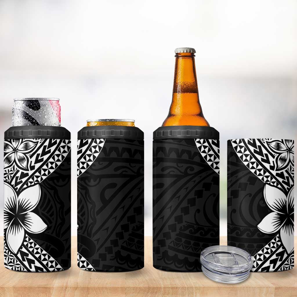 Lotu Tamaiti White Sunday 4 in 1 Can Cooler Tumbler Pacific Plumeria Flowers - Black Version LT9 - Polynesian Pride