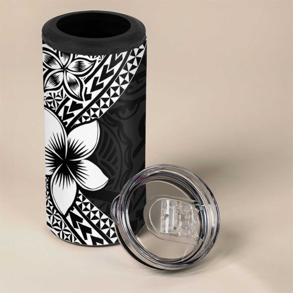 Lotu Tamaiti White Sunday 4 in 1 Can Cooler Tumbler Pacific Plumeria Flowers - Black Version LT9 - Polynesian Pride