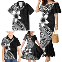 Lotu Tamaiti White Sunday Family Matching Mermaid Dress and Hawaiian Shirt Pacific Plumeria Flowers - Black Version LT9 - Polynesian Pride