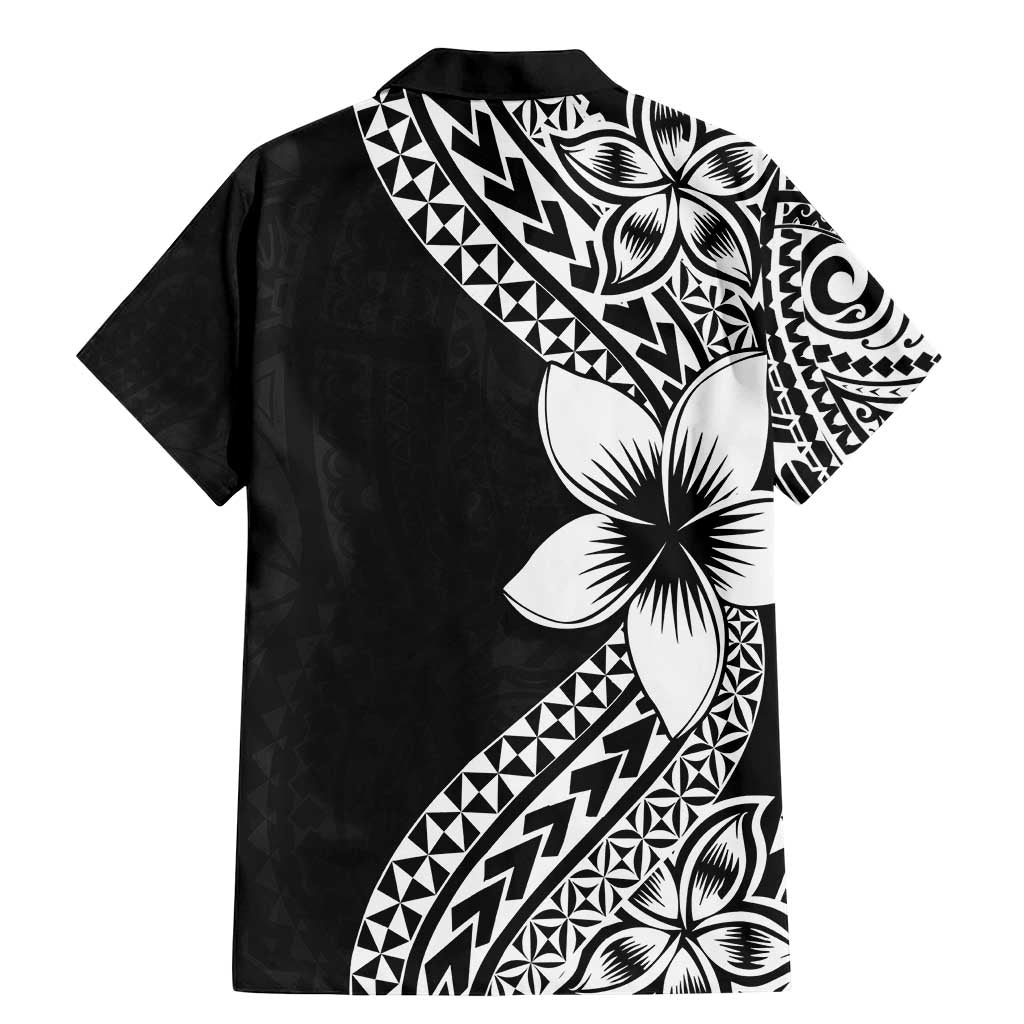 Lotu Tamaiti White Sunday Family Matching Mermaid Dress and Hawaiian Shirt Pacific Plumeria Flowers - Black Version LT9 - Polynesian Pride