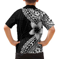 Lotu Tamaiti White Sunday Family Matching Off The Shoulder Long Sleeve Dress and Hawaiian Shirt Pacific Plumeria Flowers - Black Version LT9 - Polynesian Pride