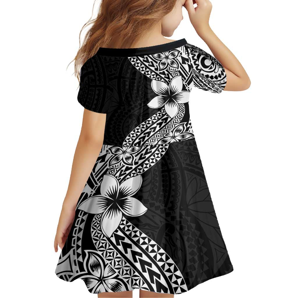 Lotu Tamaiti White Sunday Family Matching Off Shoulder Maxi Dress and Hawaiian Shirt Pacific Plumeria Flowers - Black Version LT9 - Polynesian Pride