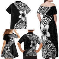 Lotu Tamaiti White Sunday Family Matching Off Shoulder Maxi Dress and Hawaiian Shirt Pacific Plumeria Flowers - Black Version LT9 - Polynesian Pride