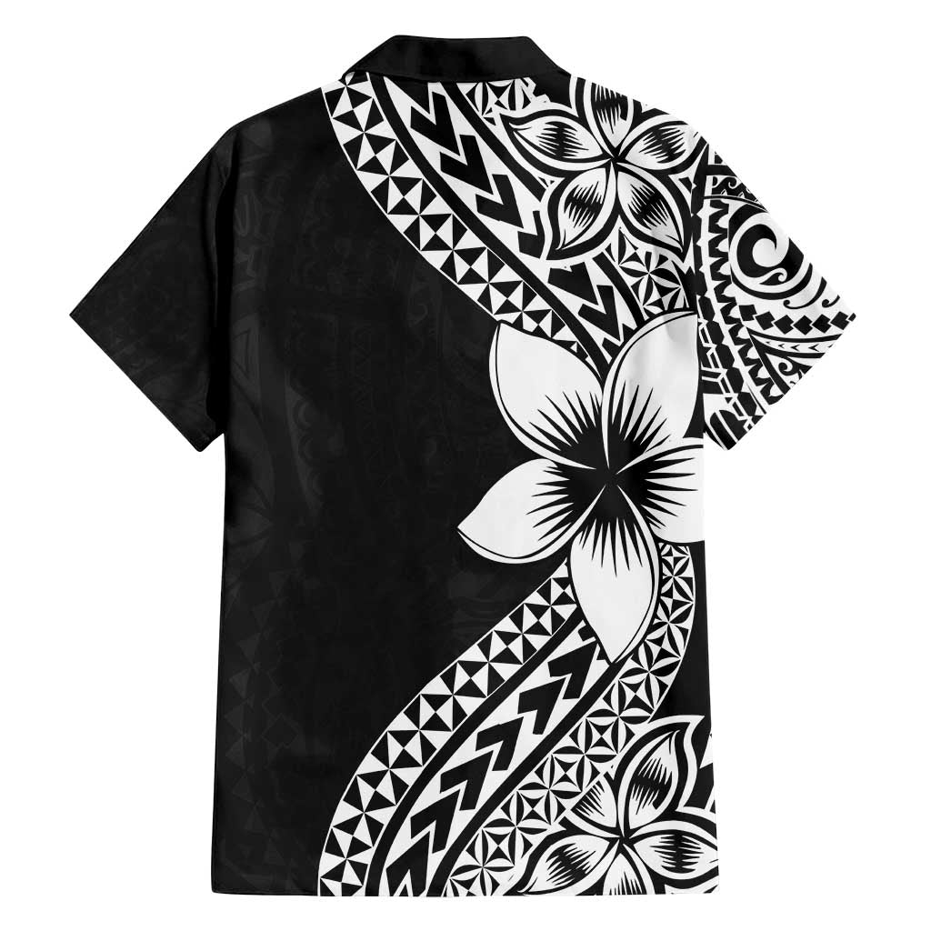 Lotu Tamaiti White Sunday Family Matching Off Shoulder Maxi Dress and Hawaiian Shirt Pacific Plumeria Flowers - Black Version LT9 - Polynesian Pride