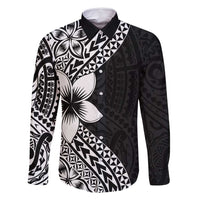 Lotu Tamaiti White Sunday Family Matching Off Shoulder Maxi Dress and Hawaiian Shirt Pacific Plumeria Flowers - Black Version LT9 Dad's Shirt - Long Sleeve Black - Polynesian Pride