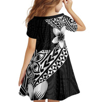 Lotu Tamaiti White Sunday Family Matching Off Shoulder Short Dress and Hawaiian Shirt Pacific Plumeria Flowers - Black Version LT9 - Polynesian Pride