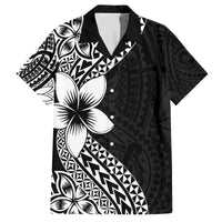 Lotu Tamaiti White Sunday Family Matching Off Shoulder Short Dress and Hawaiian Shirt Pacific Plumeria Flowers - Black Version LT9 Dad's Shirt - Short Sleeve Black - Polynesian Pride
