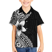 Lotu Tamaiti White Sunday Family Matching Puletasi and Hawaiian Shirt Pacific Plumeria Flowers - Black Version LT9 Son's Shirt Black - Polynesian Pride