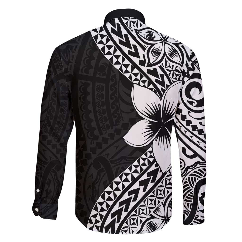 Lotu Tamaiti White Sunday Family Matching Summer Maxi Dress and Hawaiian Shirt Pacific Plumeria Flowers - Black Version LT9 - Polynesian Pride