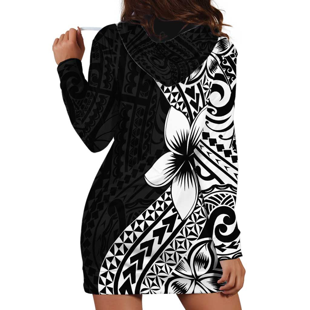 Lotu Tamaiti White Sunday Hoodie Dress Pacific Plumeria Flowers - Black Version LT9 - Polynesian Pride