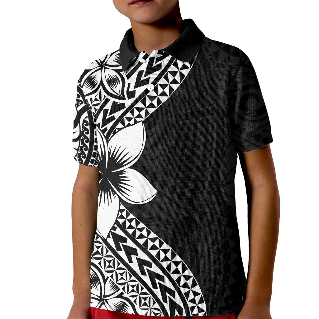 Lotu Tamaiti White Sunday Kid Polo Shirt Pacific Plumeria Flowers - Black Version LT9 Kid Black - Polynesian Pride