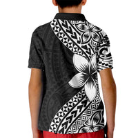 Lotu Tamaiti White Sunday Kid Polo Shirt Pacific Plumeria Flowers - Black Version LT9 - Polynesian Pride