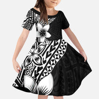 Lotu Tamaiti White Sunday Kid Short Sleeve Dress Pacific Plumeria Flowers - Black Version LT9 KID Black - Polynesian Pride