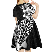 Lotu Tamaiti White Sunday Kid Short Sleeve Dress Pacific Plumeria Flowers - Black Version LT9 - Polynesian Pride