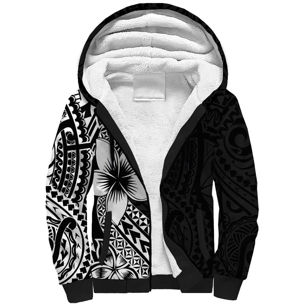 Lotu Tamaiti White Sunday Sherpa Hoodie Pacific Plumeria Flowers - Black Version LT9 Unisex Black - Polynesian Pride